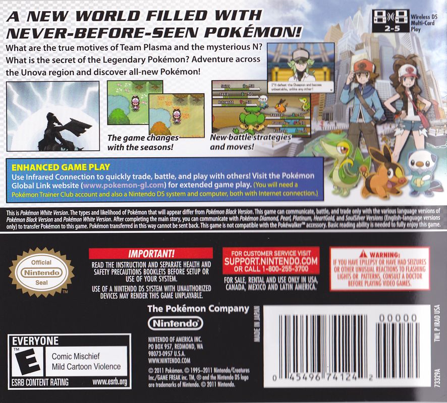
Pokémon White Version | Nintendo DS | back cover | Data by MobyGames.com