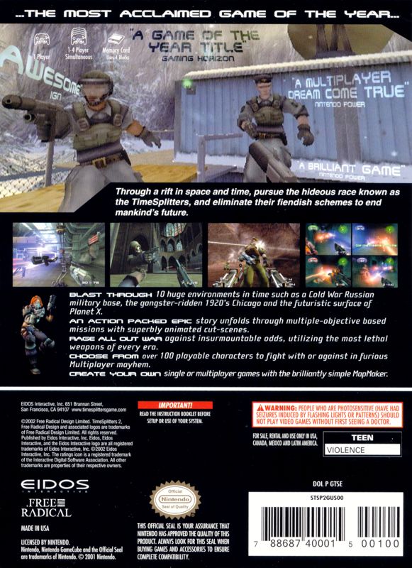
TimeSplitters 2 | GameCube | back cover | Data by MobyGames.com