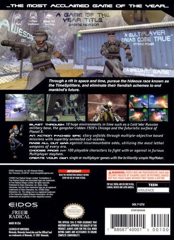 
TimeSplitters 2 | GameCube | back cover | Data by MobyGames.com