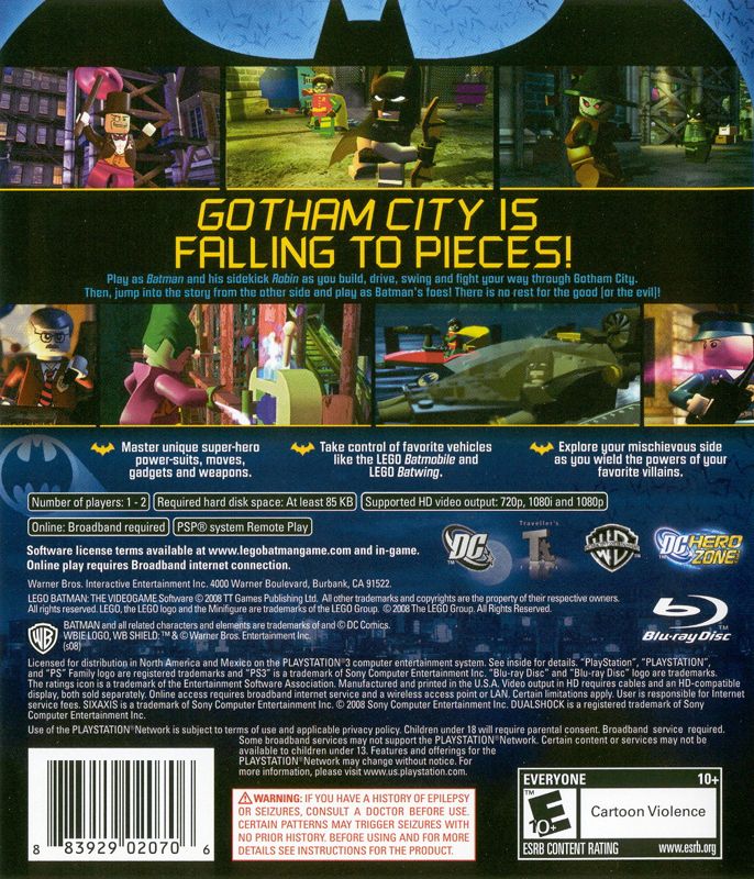 LEGO Batman: The Videogame | PlayStation 3 | back cover | region=North America | source-country=United States | zypher-v2 | moby-0feefc38afa1 | Data by MobyGames.com