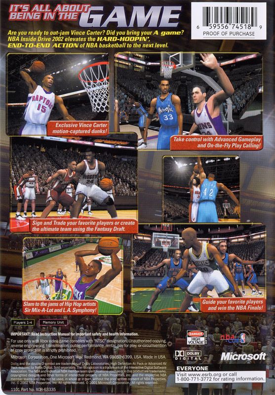 NBA Inside Drive 2002 | Xbox | back cover | region=North America | source-country=Canada,United States | zypher-v2 | moby-b2b6827fd8e1 | Data by MobyGames.com