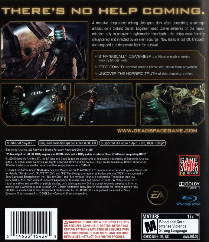 
Dead Space | PlayStation 3 | back cover | Data by MobyGames.com