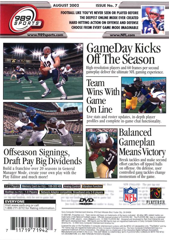 NFL GameDay 2003 | PlayStation 2 | back cover | region=North America | source-country=Canada,United States | zypher-v2 | moby-43f1e684122f | Data by MobyGames.com