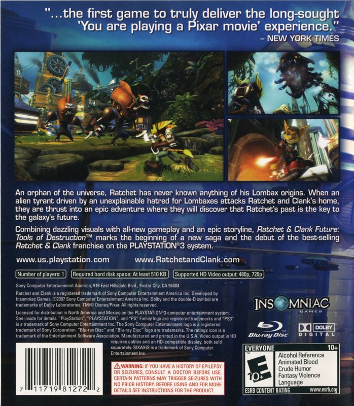 Ratchet & Clank Future: Tools of Destruction | PlayStation 3 | back cover | Data by MobyGames.com