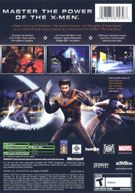 
X-Men: The Official Game | Xbox | back cover | Region: North America | source-country=United States | Data by MobyGames.com