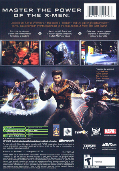 
X-Men: The Official Game | Xbox | back cover | Region: North America | source-country=United States | Data by MobyGames.com