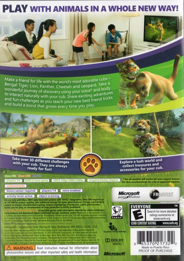 Kinectimals | Xbox 360 | back cover | region=North America | source-country=United States | zypher-v2 | moby-1d6c3bcb0201 | Data by MobyGames.com
