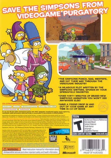 
The Simpsons Game | Xbox 360 | back cover | Region: North America | source-country=United States | Data by MobyGames.com