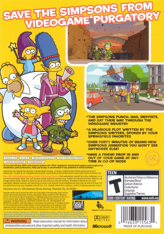 The Simpsons Game | Xbox 360 | back cover | region=North America | source-country=United States | zypher-v2 | moby-82ccc7893150 | Data by MobyGames.com