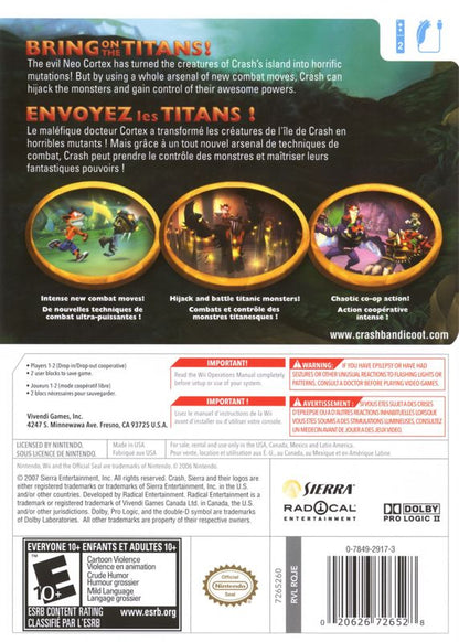 Crash of the Titans | Wii | back cover | region=North America | source-country=Canada,Mexico,Other,United States | zypher-v2 | moby-433e80903f2e | Data by MobyGames.com