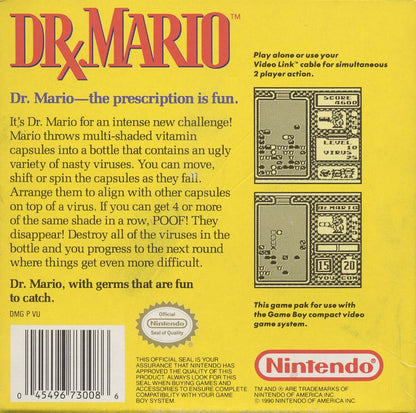 Dr. Mario | Game Boy | back cover | region=North America | source-country=United States | zypher-v2 | moby-e26380b7da22 | Data by MobyGames.com