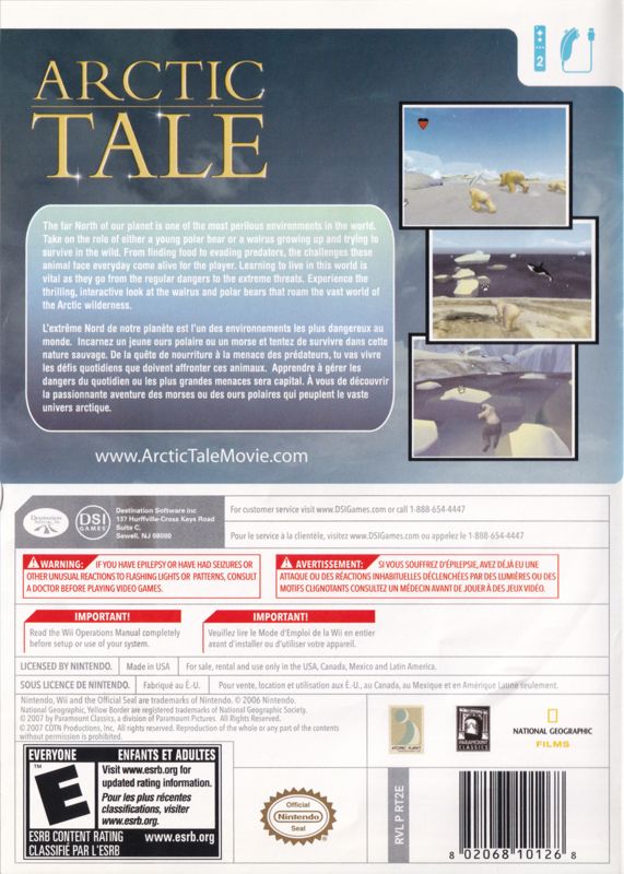Arctic Tale | Wii | back cover | region=North America | source-country=Canada,Mexico,Other,United States | zypher-v2 | moby-8a320aabaeca | Data by MobyGames.com