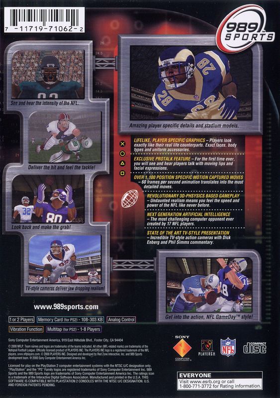 
NFL GameDay 2001 | PlayStation 2 | back cover | Region: North America | source-country=Canada,United States | Data by MobyGames.com