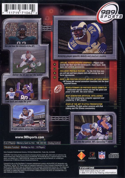 
NFL GameDay 2001 | PlayStation 2 | back cover | Region: North America | source-country=Canada,United States | Data by MobyGames.com