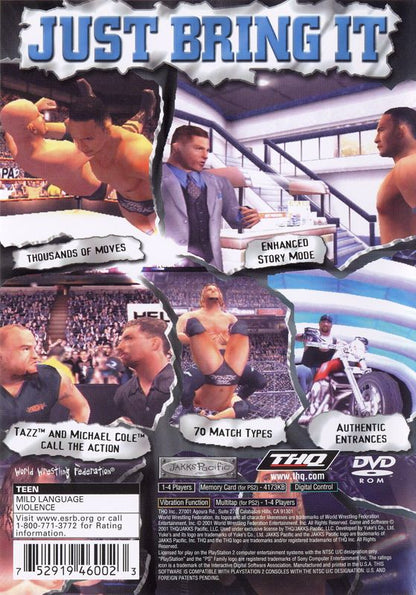 
WWF Smackdown! Just Bring It | PlayStation 2 | back cover | Region: North America | source-country=Canada,United States | Data by MobyGames.com