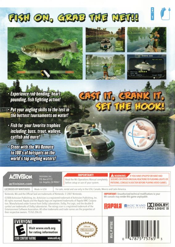 Rapala's Fishing Frenzy | Wii | back cover | region=North America | source-country=United States | zypher-v2 | moby-6df492abd7b0 | Data by MobyGames.com