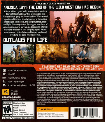 
Red Dead Redemption II | Xbox One | back cover | Region: North America | source-country=United States | Data by MobyGames.com