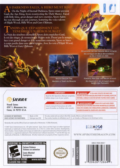 The Legend of Spyro: The Eternal Night | Wii | back cover | region=North America | source-country=Canada,Mexico,United States | zypher-v2 | moby-1c9b1530d7eb | Data by MobyGames.com