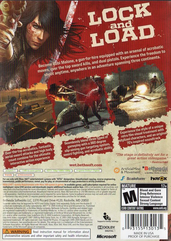 
Wet | Xbox 360 | back cover | Data by MobyGames.com