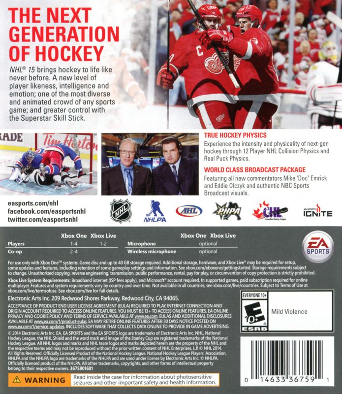
NHL 15 | Xbox One | back cover | Region: North America | source-country=United States | Data by MobyGames.com