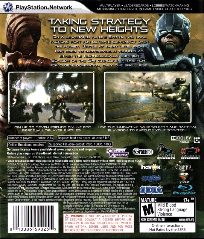 Stormrise | PlayStation 3 | back cover | Data by MobyGames.com