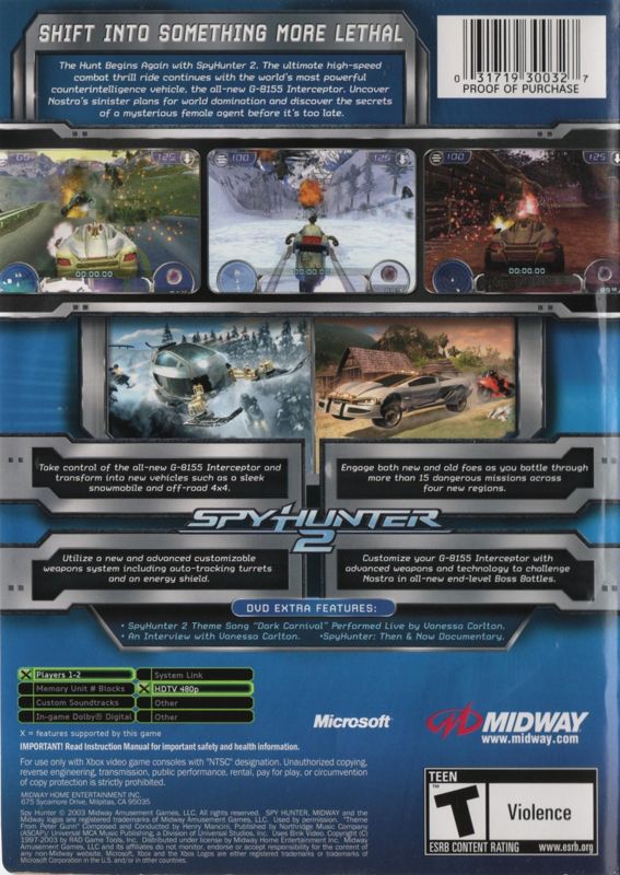 Spy Hunter 2 | Xbox | back cover | region=North America | source-country=United States | zypher-v2 | moby-dc68253e2028 | Data by MobyGames.com