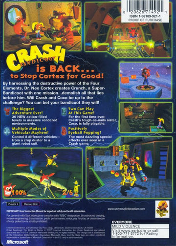 Crash Bandicoot: The Wrath of Cortex | Xbox | back cover | region=North America | source-country=United States | zypher-v2 | moby-8effbbac2cb6 | Data by MobyGames.com