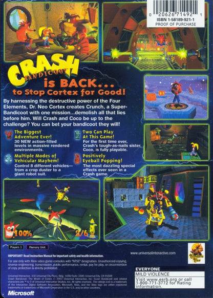 Crash Bandicoot: The Wrath of Cortex | Xbox | back cover | region=North America | source-country=United States | zypher-v2 | moby-8effbbac2cb6 | Data by MobyGames.com