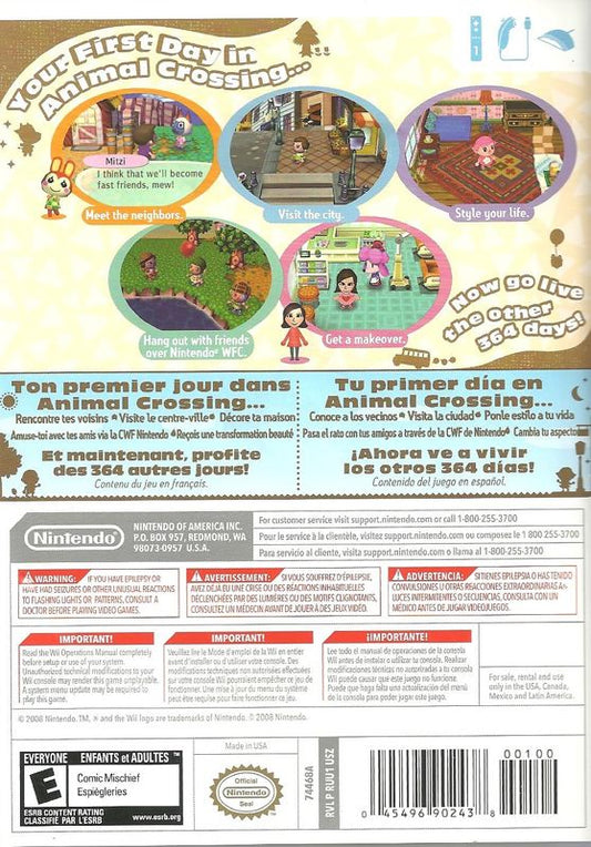 Animal Crossing: City Folk | Wii | back cover | region=North America | edition=nintendo selects | source-country=Canada | zypher-v2 | moby-171dfa6e7078 | Data by MobyGames.com