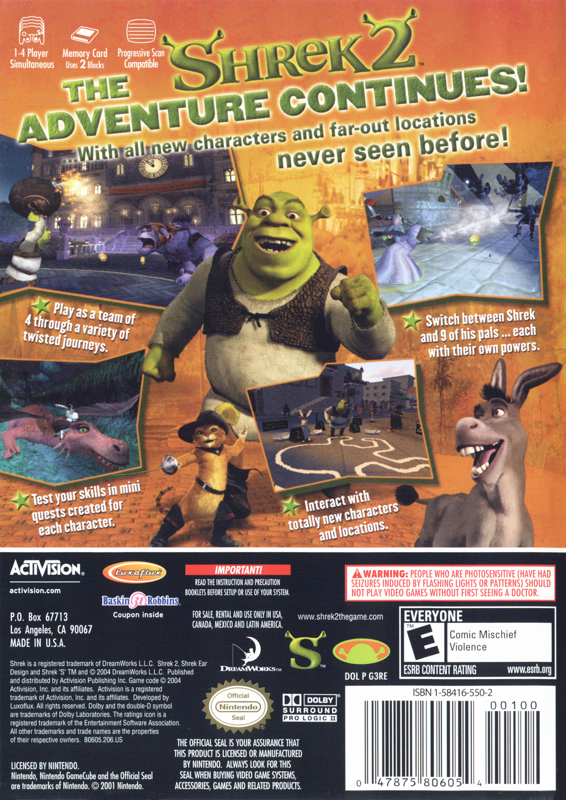 
Shrek 2 | GameCube | back cover | Data by MobyGames.com