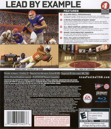 NCAA Football 08 | PlayStation 3 | back cover | region=North America | source-country=Canada,Mexico,United States | zypher-v2 | moby-f390132e437d | Data by MobyGames.com