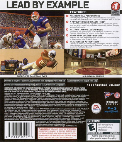 NCAA Football 08 | PlayStation 3 | back cover | region=North America | source-country=Canada,Mexico,United States | zypher-v2 | moby-f390132e437d | Data by MobyGames.com