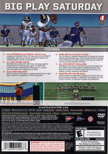 NCAA Football 09 | PlayStation 2 | back cover | region=North America | source-country=United States | zypher-v2 | moby-d1b556aa1b73 | Data by MobyGames.com