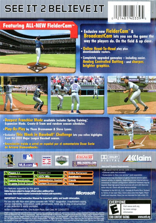 All-Star Baseball 2005 | Xbox | back cover | region=North America | source-country=Canada,United States | zypher-v2 | moby-3c65a6b77e03 | Data by MobyGames.com