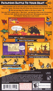 Patapon | PSP | back cover | region=North America | source-country=United States | zypher-v2 | moby-cc2b550dcc70 | Data by MobyGames.com