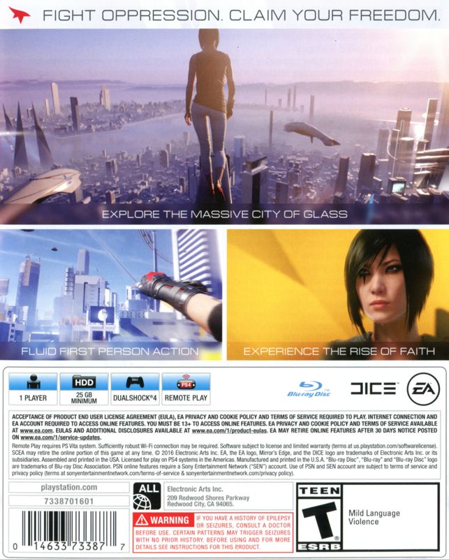 Mirror's Edge: Catalyst | PlayStation 4 | back cover | Data by MobyGames.com