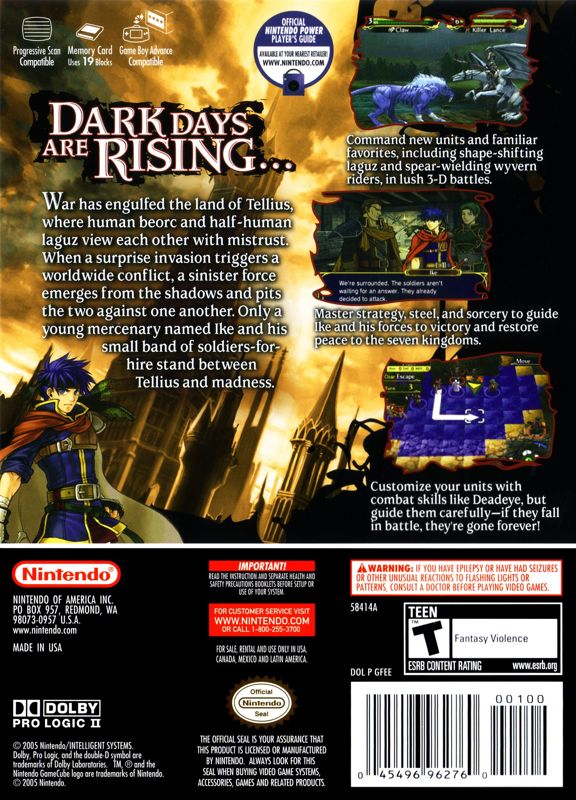 
Fire Emblem: Path of Radiance | GameCube | back cover | Data by MobyGames.com