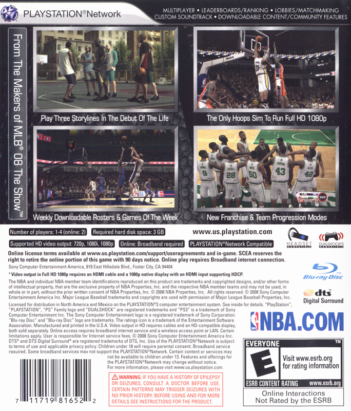NBA 09: The Inside | PlayStation 3 | back cover | region=North America | source-country=United States | zypher-v2 | moby-a01f1a7186bf | Data by MobyGames.com