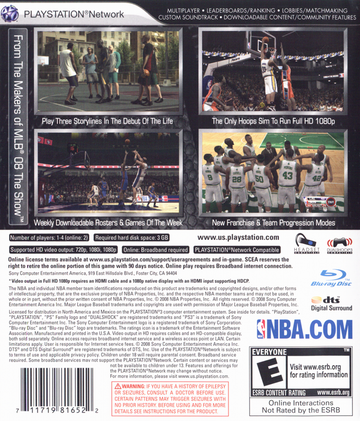 NBA 09: The Inside | PlayStation 3 | back cover | region=North America | source-country=United States | zypher-v2 | moby-a01f1a7186bf | Data by MobyGames.com