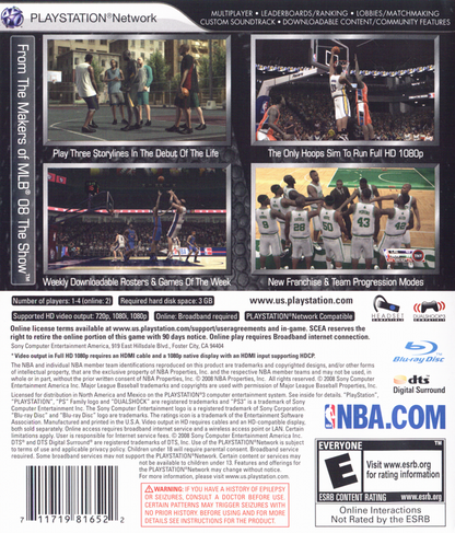 NBA 09: The Inside | PlayStation 3 | back cover | region=North America | source-country=United States | zypher-v2 | moby-a01f1a7186bf | Data by MobyGames.com