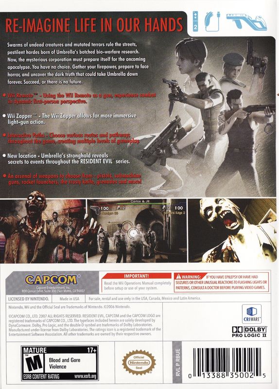
Resident Evil: The Umbrella Chronicles | Wii | back cover | Data by MobyGames.com