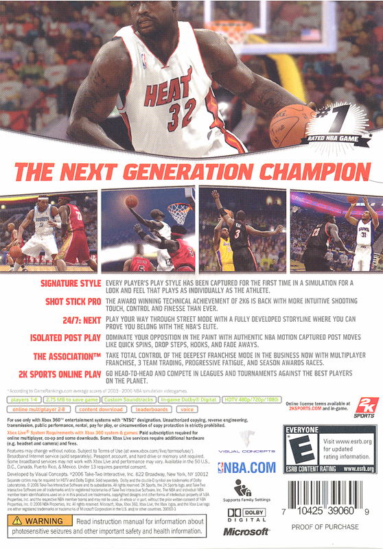 NBA 2K7 | Xbox 360 | back cover | region=North America | source-country=United States | zypher-v2 | moby-ae8d45cf6aca | Data by MobyGames.com