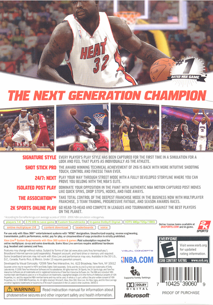NBA 2K7 | Xbox 360 | back cover | region=North America | source-country=United States | zypher-v2 | moby-ae8d45cf6aca | Data by MobyGames.com