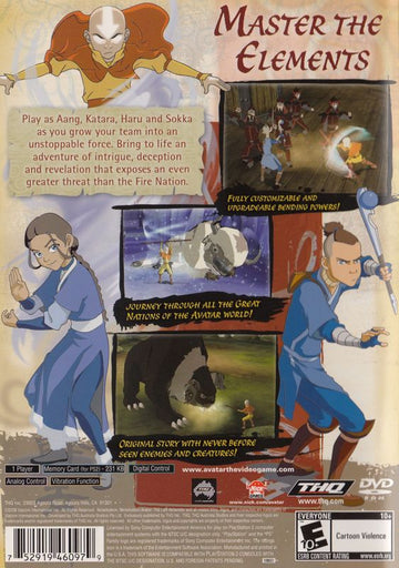 
Avatar: The Last Airbender | PlayStation 2 | back cover | Region: North America | source-country=Canada,United States | Data by MobyGames.com
