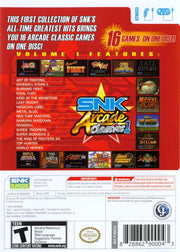 SNK Arcade Classics Vol. 1 | Wii | back cover | region=North America | source-country=Canada,United States | zypher-v2 | moby-e20f6feef617 | Data by MobyGames.com