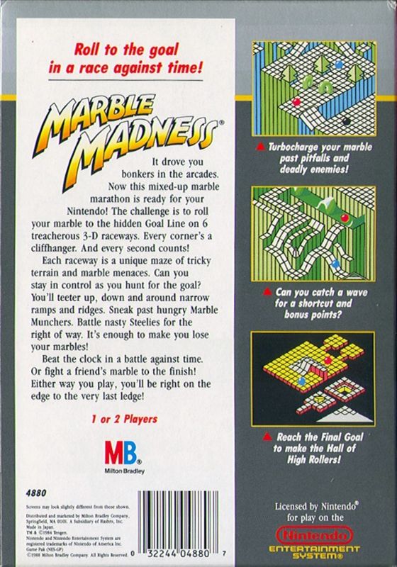 
Marble Madness | NES | back cover | Data by MobyGames.com