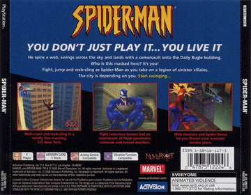 
Spider-Man | PlayStation | back cover | Region: North America | source-country=United States | Data by MobyGames.com