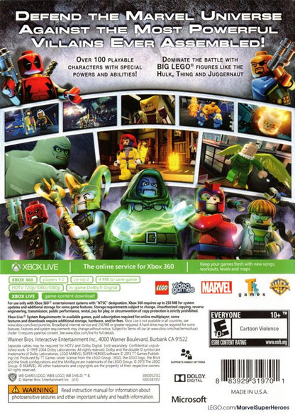 LEGO Marvel Super Heroes | Xbox 360 | back cover | region=North America | source-country=United States | zypher-v2 | moby-e194e35b0c98 | Data by MobyGames.com