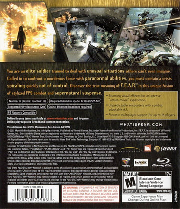 
F.E.A.R.: First Encounter Assault Recon | PlayStation 3 | back cover | Data by MobyGames.com