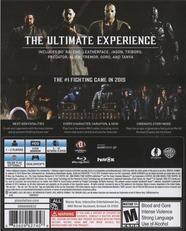 Mortal Kombat XL | PlayStation 4 | back cover | Data by MobyGames.com